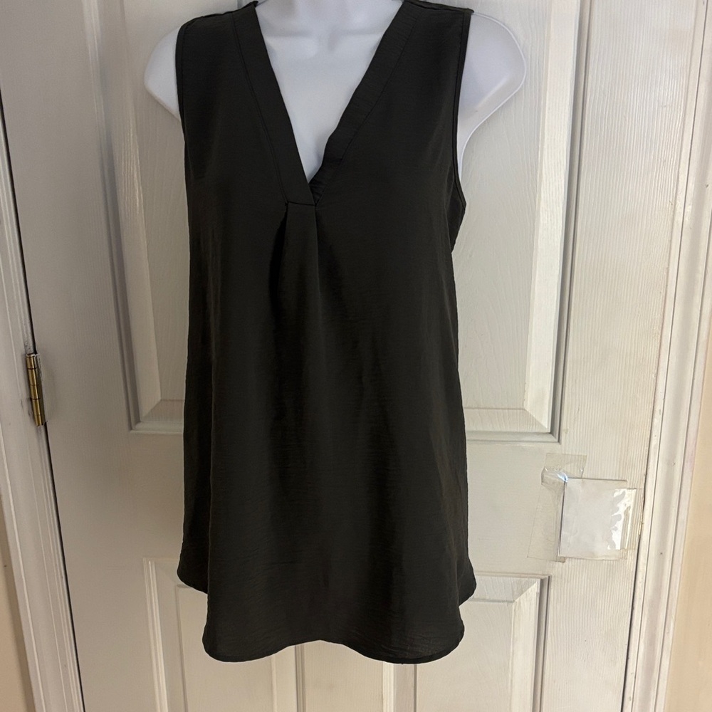 Chic dark gray Sleeveless V-Neck Tank Top blouse by zenana